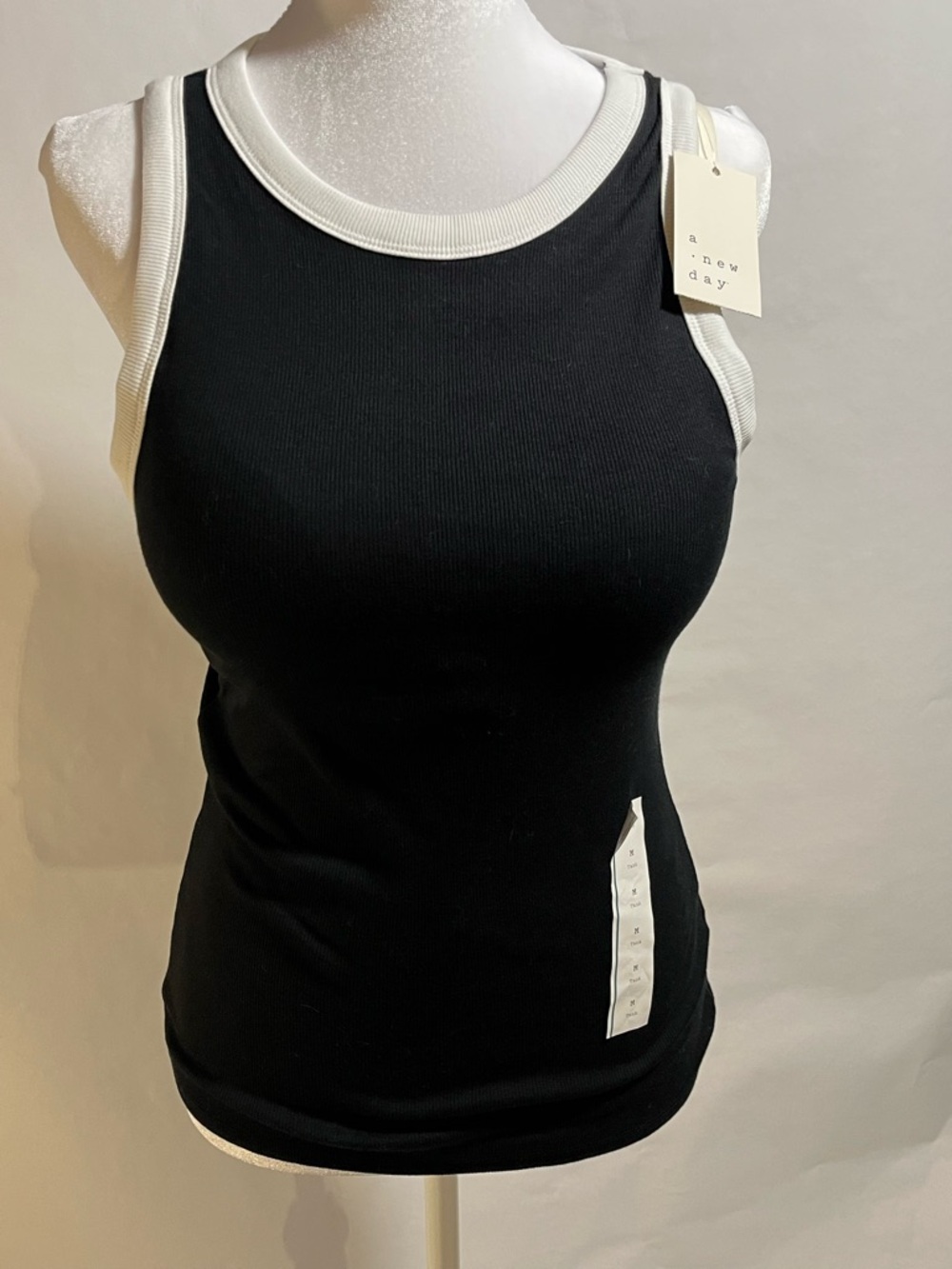 a new day Black Tank with White Trim Ribbed Scoop Neck - Women